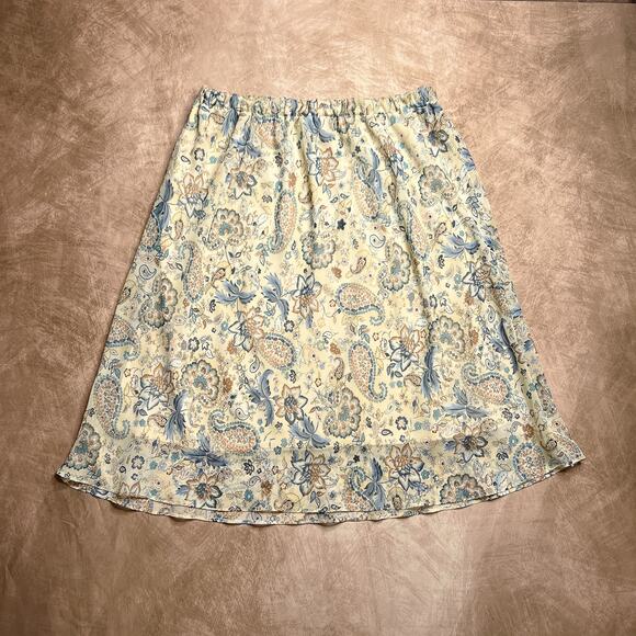 Vintage 90s Layered Mesh Paisley Midi Skirt Cream Multicolor Elastic Waist Boho - Picture 1 of 5